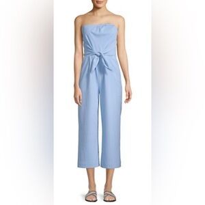 Women's baby blue seersucker jumpsuit.